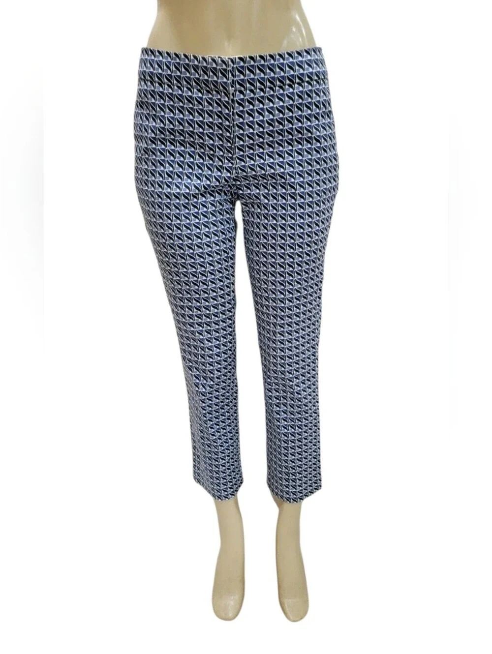 J.Crew Cafe Capri Pants Size 2 Blue White Geometric Pattern Stretch Ankle Crop